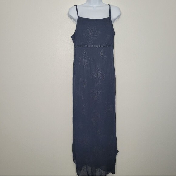 Vintage 90s taboo dark blue black whimsigoth witchy floral mesh prom dress  FLAW - Picture 1 of 15